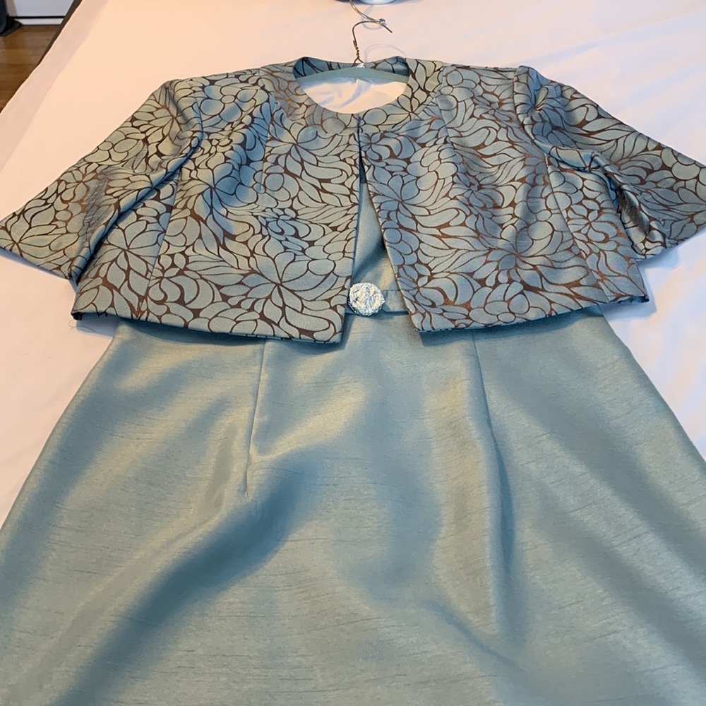 Jessica Howard Powder Blue Dress with Patterned Cropped Jacket